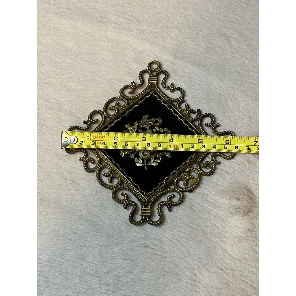 MID CENTURY FILIGREE ORMOLU METAL MUSIC WALL PLAQUE BLACK VELVET FRENCH STYLE
